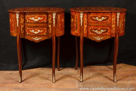 Pair Louis XV Nightstands Bedside Chests Drawers Tables French Furniture